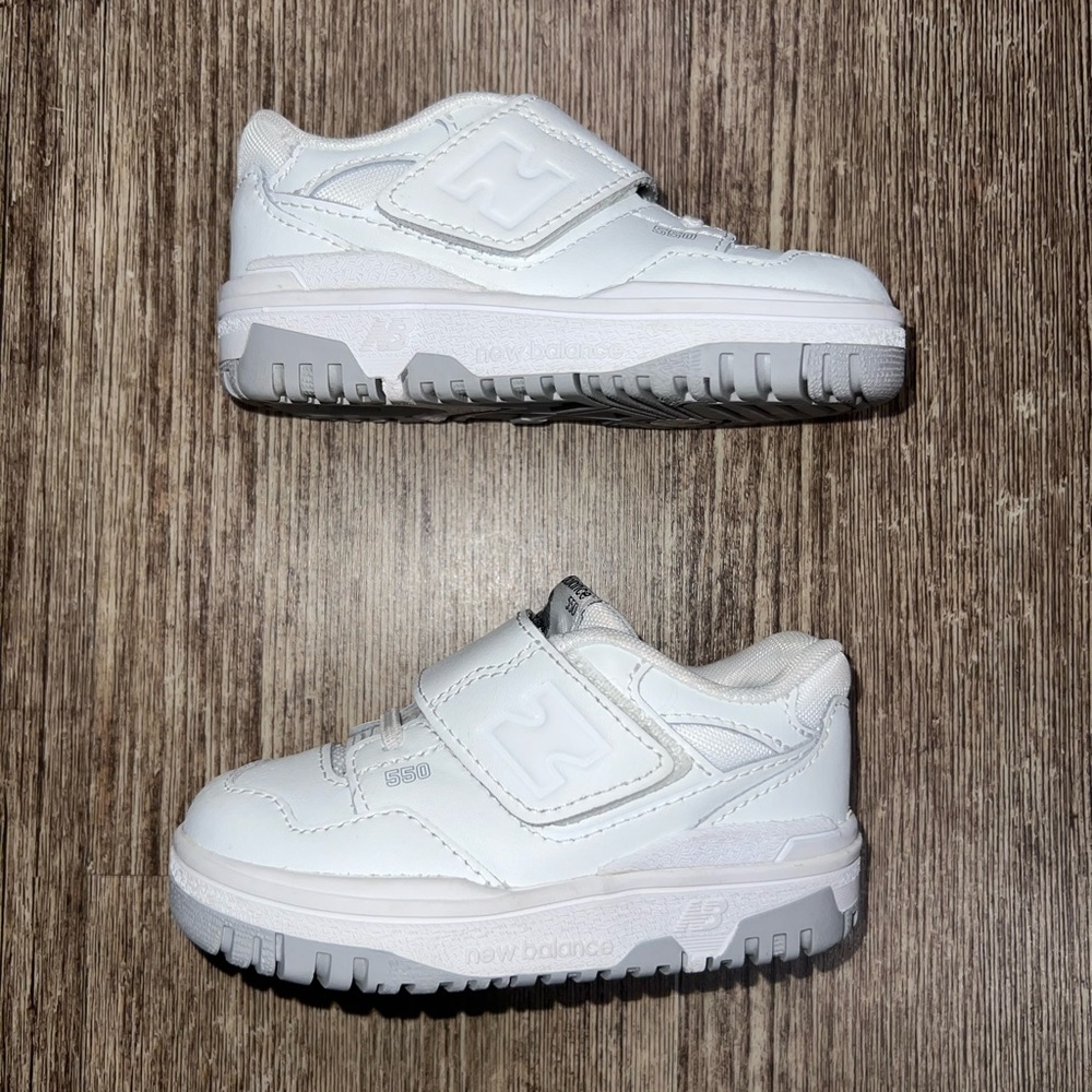 Kids New Balance 550 Bungee Lace TD ‘White Grey’ Sneaker Size 6C